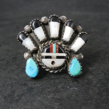 Vintage Southwestern Sterling Silver Inlaid Sunface Ring Size 10