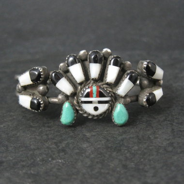 Vintage Southwestern Sterling Inlaid Sunface Cuff Bracelet 6.25"