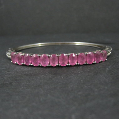 Pink Sapphire Bangle Bracelet Sterling Silver 7 Inches
