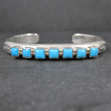 Navajo Kingman Turquoise Cuff Bracelet 6.5 Inches Sterling Silver Thomas Yazzie