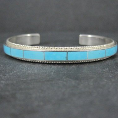 Native American Turquoise Inlay Cuff Bracelet 6 Inches Zuni