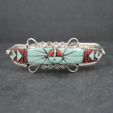 Dainty Zuni Sunface Inlay Cuff Bracelet 6.5 Inches