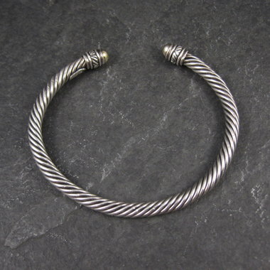 Vintage Sterling Silver and 18K Yellow Gold Cable Bracelet 7" Jeffrey Levin