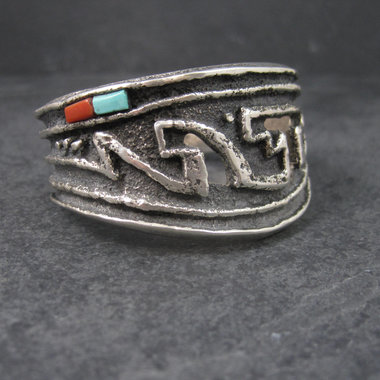 Heavy Vintage Tufa Cast Turquoise Coral Cuff Bracelet 6.25 Inches