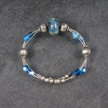 Blue Art Glass Wrap Bracelet 6-7 Inches