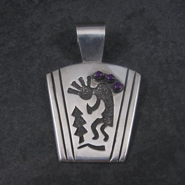 Large Sterling Kokopelli Sugilite Pendant Mexican Silver