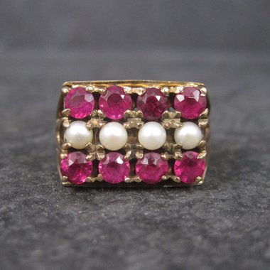 Antique 10K Ruby and Pearl Ring Size 6