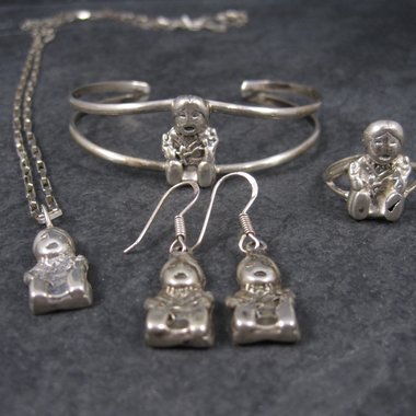 Vintage Sterling Navajo Storyteller Bracelet Ring Earrings Pendant Jewelry Set
