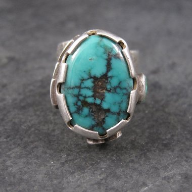 Huge Turquoise Ring Vintage Southwestern Tufa Cast Kewa Jewelry Size 6.5