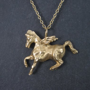 Vintage 14K Pegasus Pendant Winged Horse Necklace