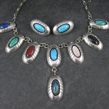 Estate Navajo Multi Stone Necklace and Earrings Native American Jewelry Set