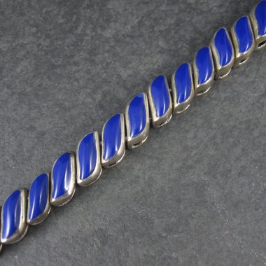 Heavy Vintage 950 Sterling Blue Glass Bracelet 8.25 Inches