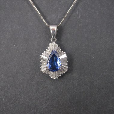 Estate 14K Tanzanite and Diamond Pendant Necklace 5.5 Carats