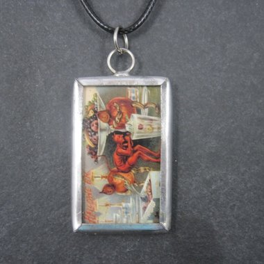 Vintage Halloween Postcard Pendant Necklace