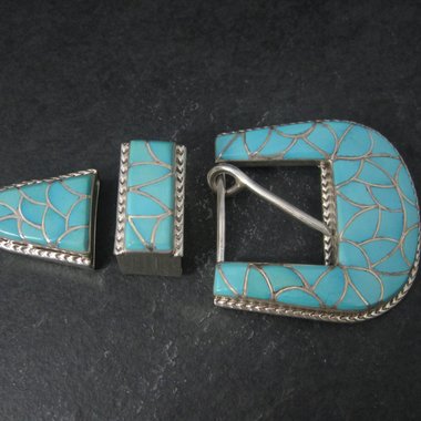 Navajo Sterling Turquoise Inlay Belt Buckle Set Emma Bonney