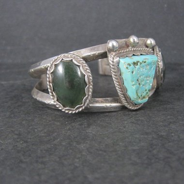 Heavy Southwestern Sterling Turquoise Jade Cuff Bracelet 6.25"