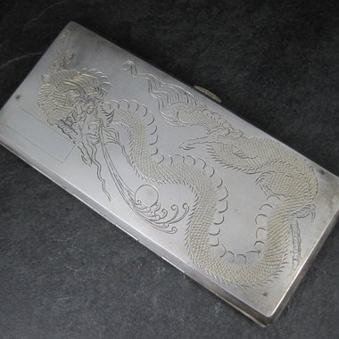 Vintage Silver Dragon Cigarette Case Chinese Export