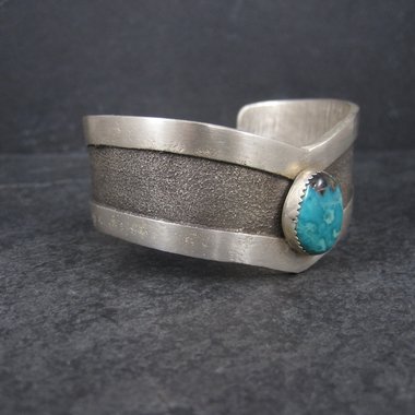 Vintage Navajo Sterling Tufa Turquoise Cuff Bracelet 6.75 Inches