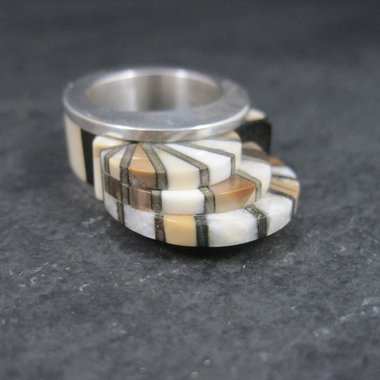 Unusual Contemporary Southwestern Sterling Inlay Ring Size 6