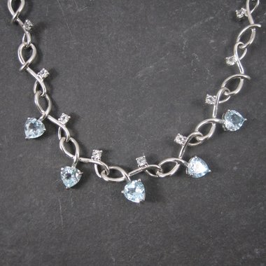 White Zircon Blue Topaz Heart Necklace 18 Inches