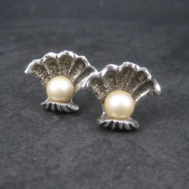 Large Vintage Pearl Clam Shell Nautical Cufflinks Judy Lee