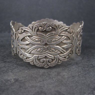 Ornate Vintage Mexican Sterling Panel Bracelet 7 Inches Ruiz