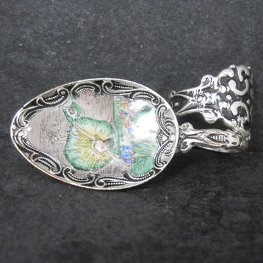 Vintage Enamel Hand Painted Ballerina Spoon Ring Size 9