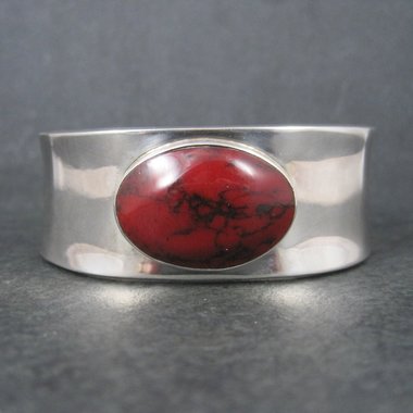 Mexican Sterling Faux Red Jasper Cuff Bracelet 6.75 Inches