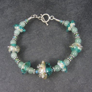 Art Glass Green Lampwork Toggle Bracelet 8 Inches