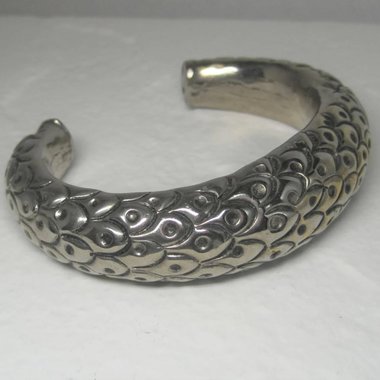 Antique Hollow Peacock Rattle Cuff Bracelet 7.25 Inches