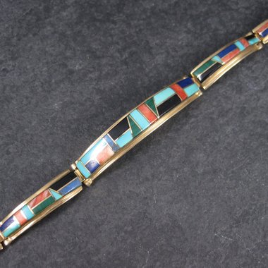 Vintage 14K Native American Inlay Bracelet 8 Inches T Barbre