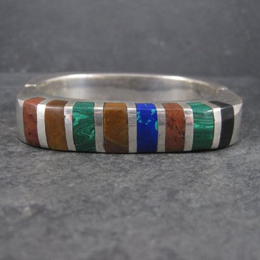 Heavy Mexican Sterling Inlaid Bangle Bracelet