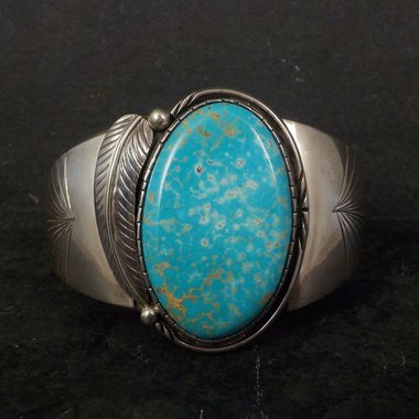 Large Navajo Turquoise Cuff Bracelet Fred Guerro 6.75 Inches