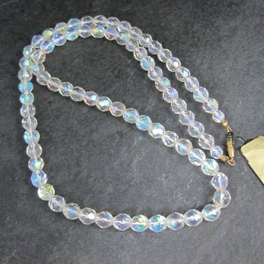 Vintage Aurora Borealis Crystal Bead Necklace NOS 25.5 Inches