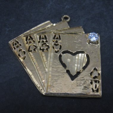 Gold Plated Diamond Cut Ace of Hearts Pendant Focal