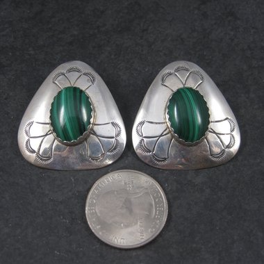 Vintage Navajo Sterling Malachite Earrings