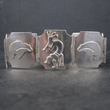 Estate Southwestern Sterling Kokopelli Bear Bracelet 7.5 Inches