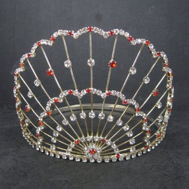 Large 5 Inch Vintage Red and White Rhinestone Crown Tiara