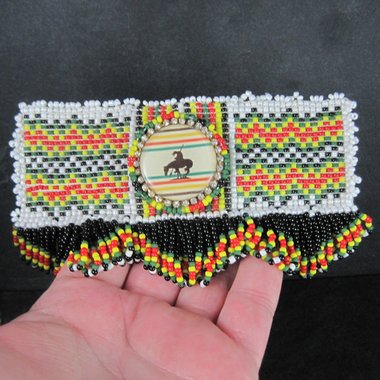 Huge Southwestern Beaded End of the Trail Hair Clip Barrette Regalia