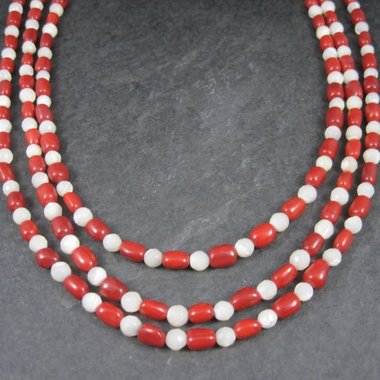 Vintage Coral Mother of Pearl 3 Strand Necklace Desert Rose Trading