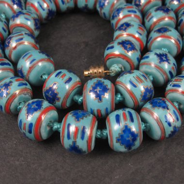 Chunky Vintage Chinese Import Enamel Porcelain Bead Necklace 27 Inches