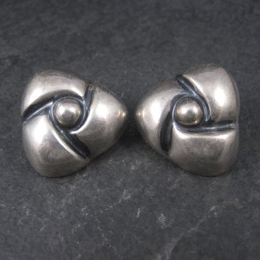 Mexican Sterling Modernist Clip On Earrings