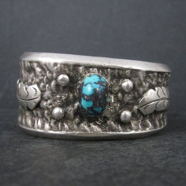 Turquoise Cuff Bracelet 6.25 Inches Heavy Vintage Native American Sandcast Aztec