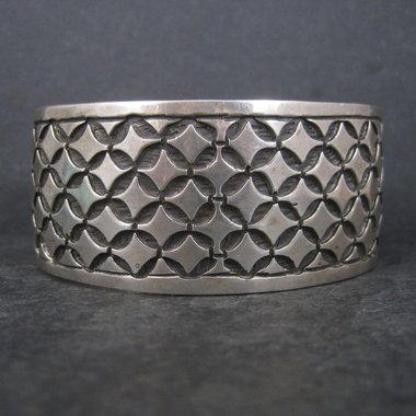 Wide Vintage Mexican Sterling Silver Tribal Cuff Bracelet 7 Inches CII