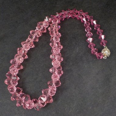 Pink Crystal Bead Necklace 18 Inches Magnetic Clasp