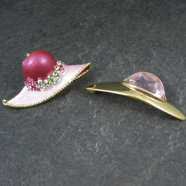 Lot of 2 Ladies Hats Brooches Estate