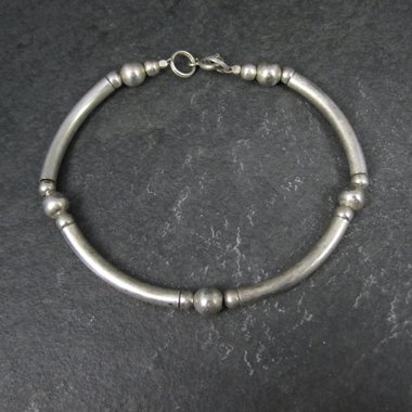 Vintage Sterling Silver Macaroni Bead Bracelet 7 Inches