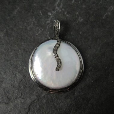 Round Sterling Baroque Mabe Pearl and Diamond Pendant