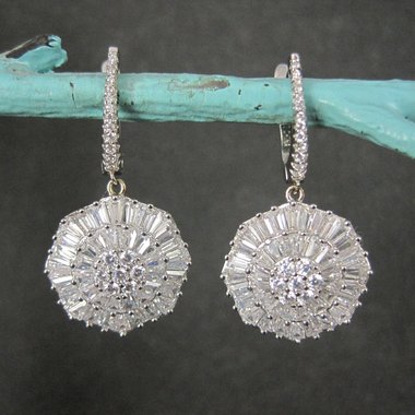 Vintage Sterling Cubic Zirconia Latch Earrings