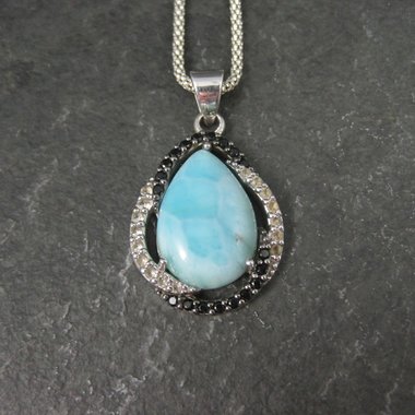 Estate Sterling Larimar and Spinel Pendant Necklace